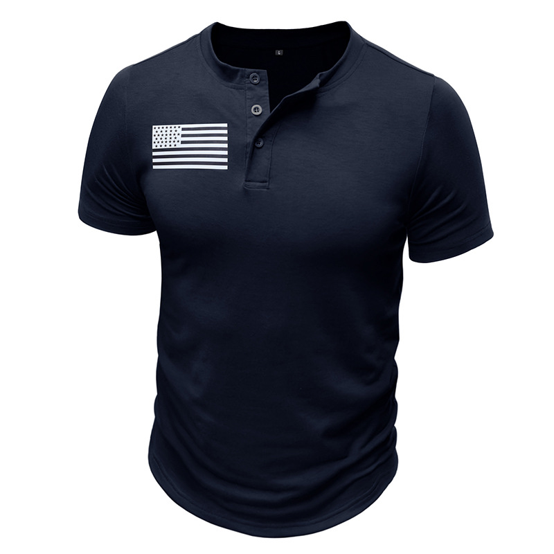 Men's Print Short Sleeve Henley T-Shirt