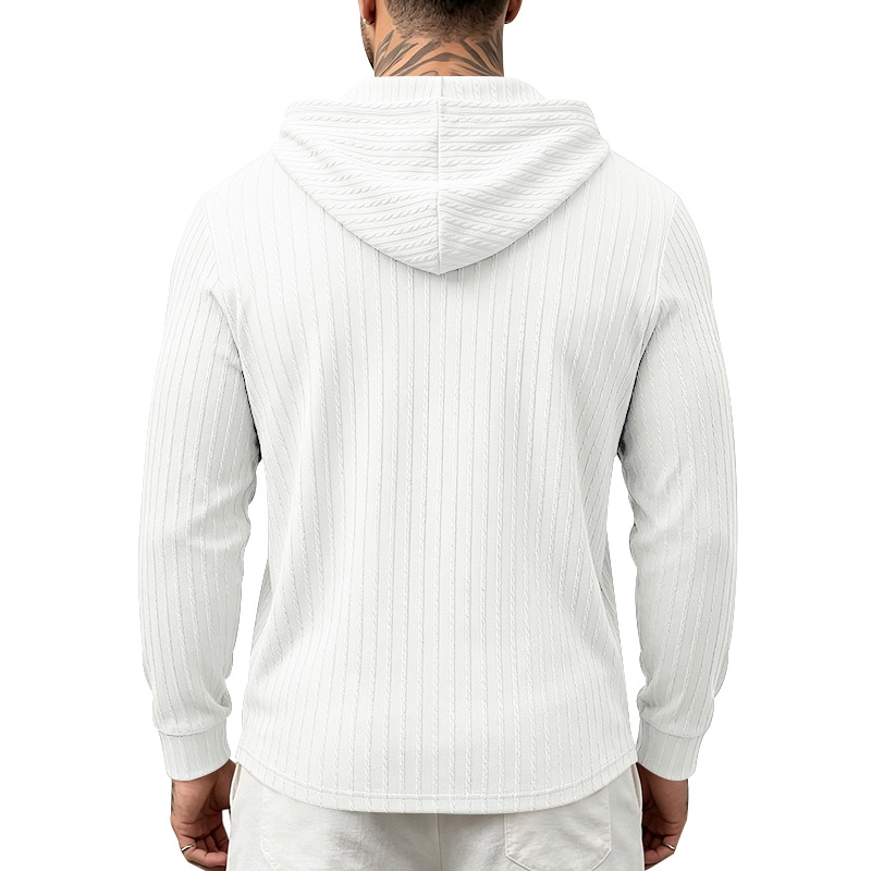 Men's Textured Long Sleeve Hooded Henley Shirt