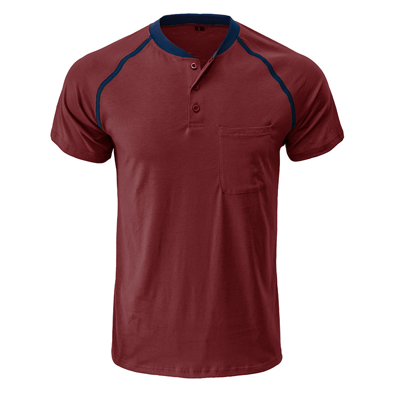 Men's Color Block Short Sleeve Henley T-Shirt