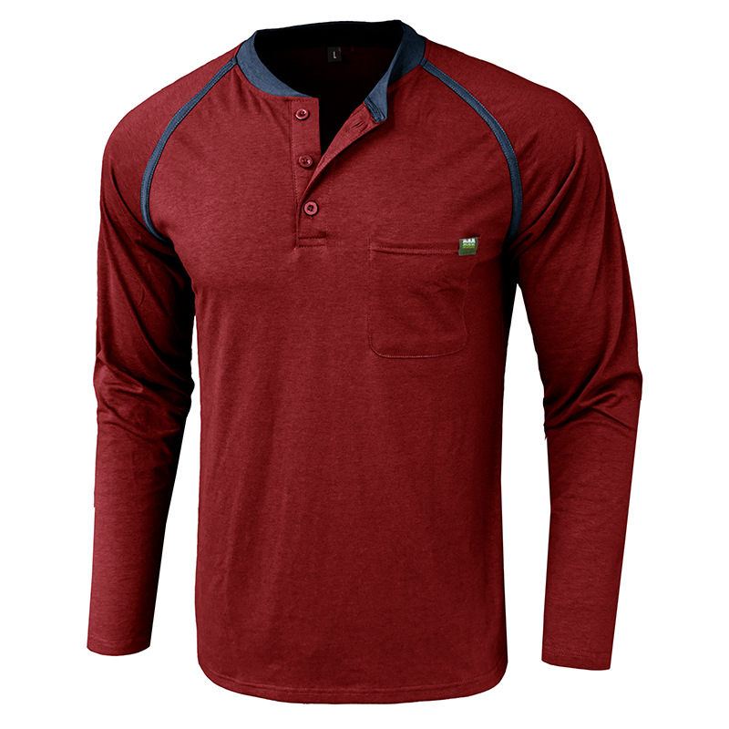Men's Color Block Long Sleeve Henley Shirt