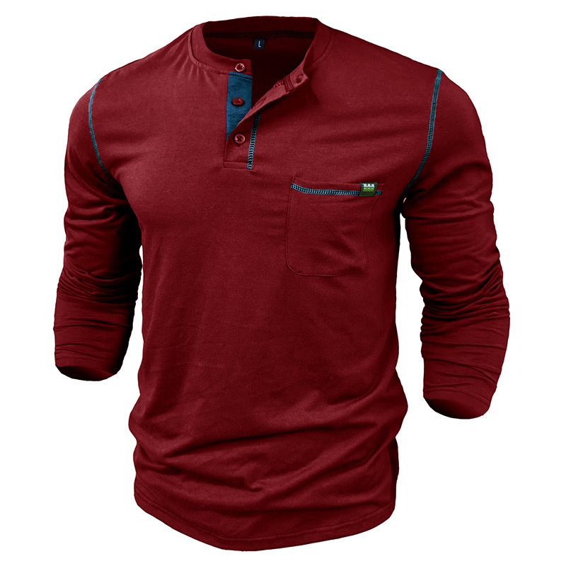 Men's Long Sleeve Color Block Henley T-Shirt