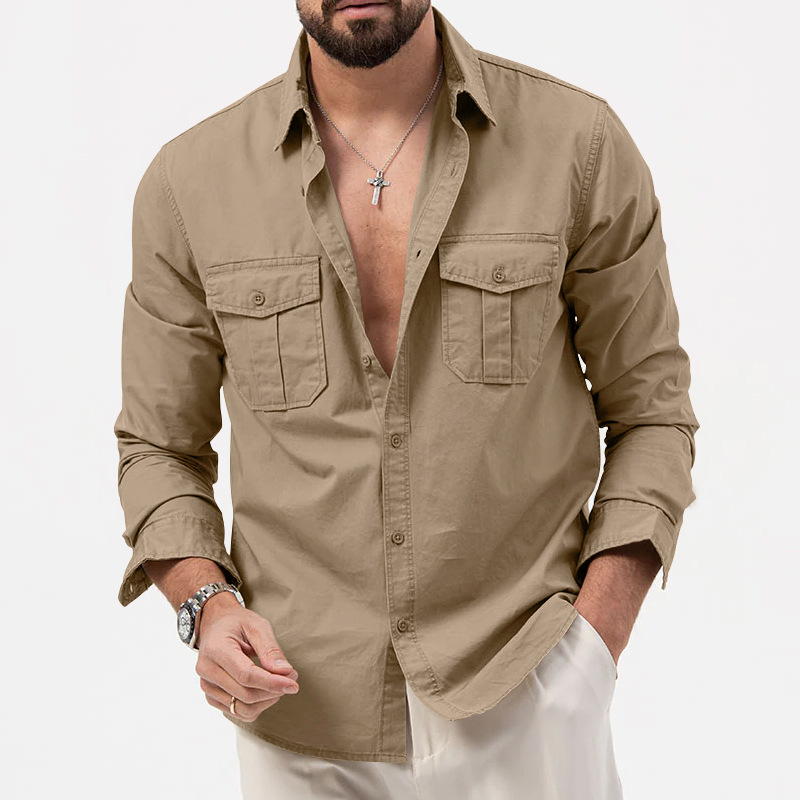 Men's Casual Multiple Pockets Long Sleeve Shirt