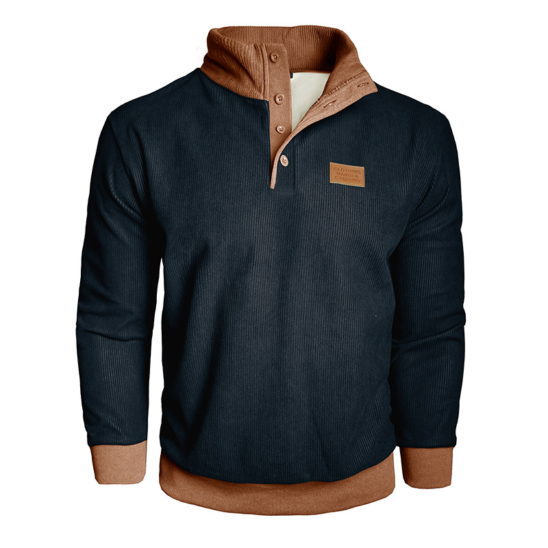 Men's Corduroy Fleece Stand Collar Pullover Sweatshirt