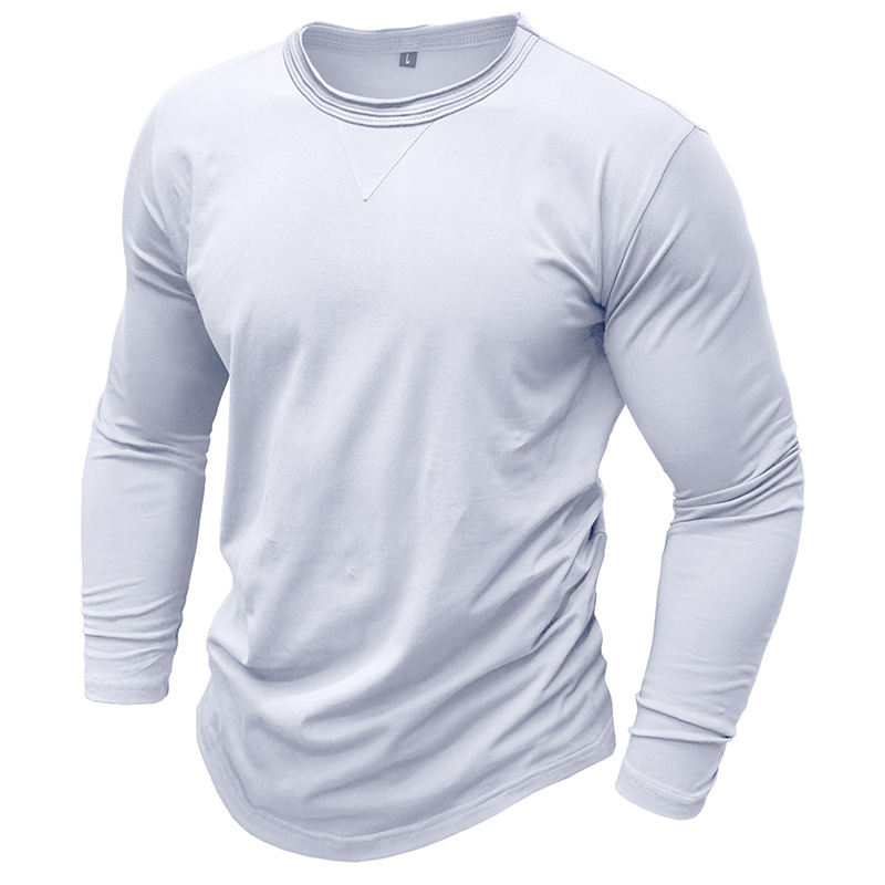 Men's Cotton Solid Color Round Neck Long Sleeve T-shirt