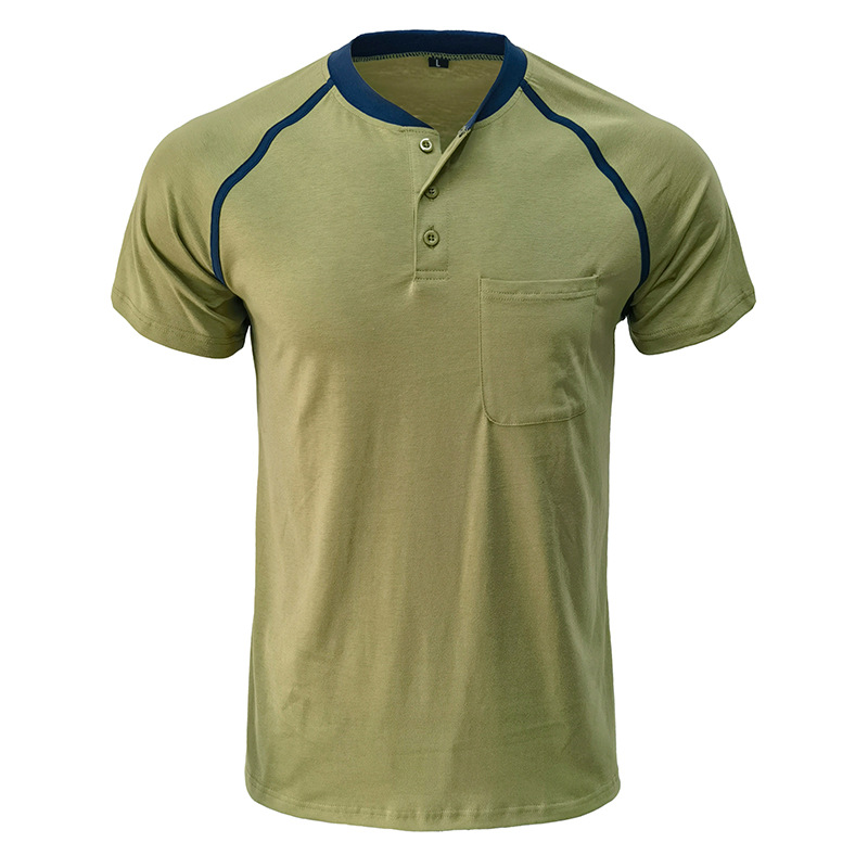 Men's Color Block Short Sleeve Henley T-Shirt