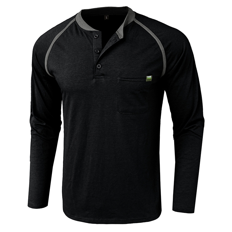 Men's Color Block Long Sleeve Henley Shirt