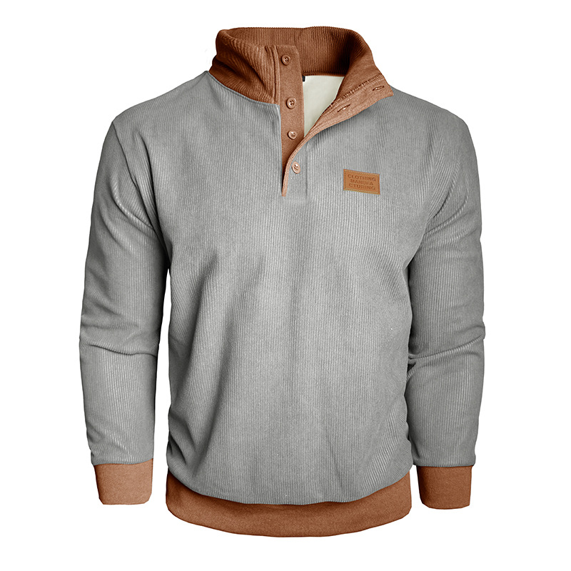 Men's Corduroy Fleece Stand Collar Pullover Sweatshirt