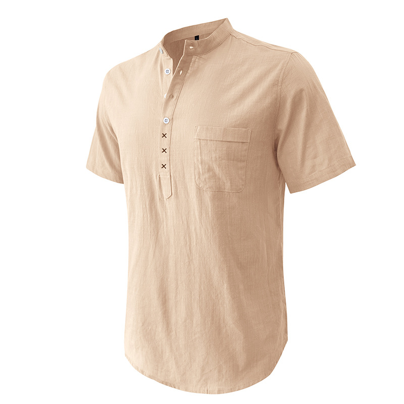 Men's Cotton Linen Short Sleeve Henley Shirt