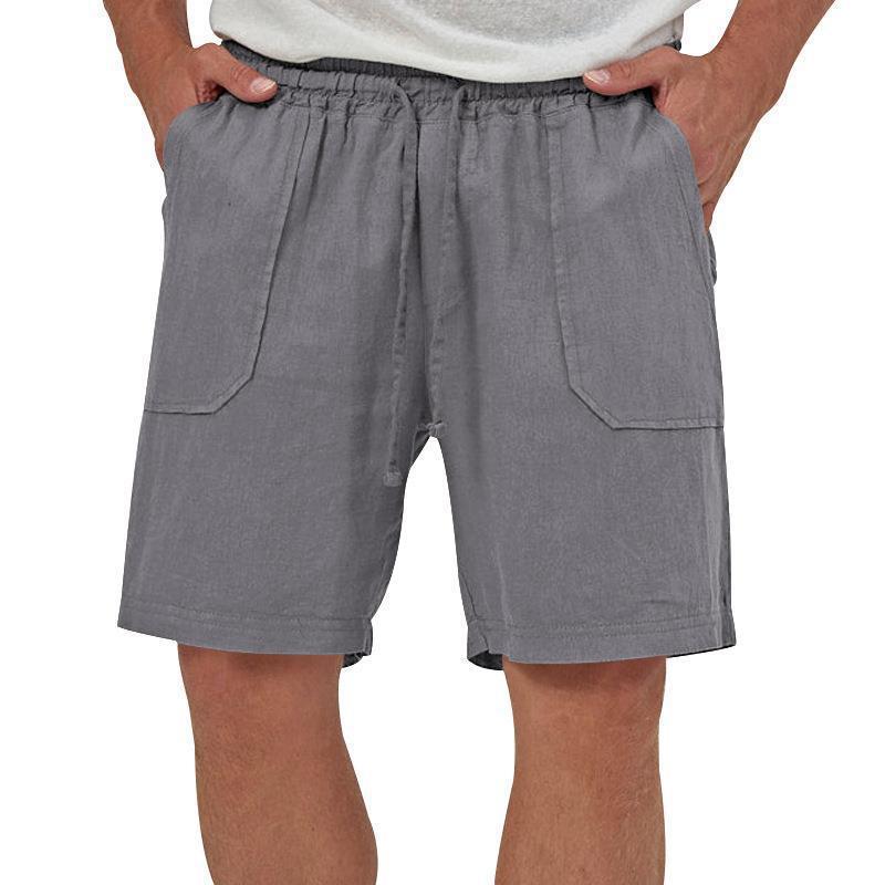 Men's Solid Color Linen Casual Loose Fit Sports Shorts