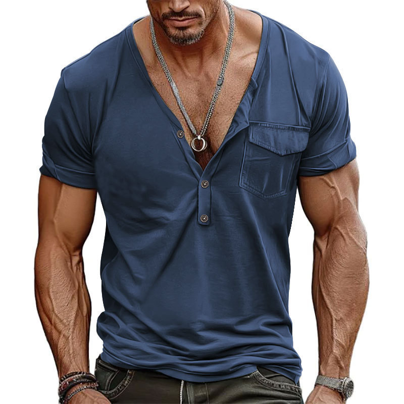 Men's Solid Color Short Sleeve Henley T-Shirt