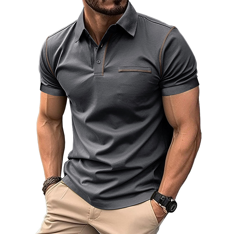Men's Casual Color Block Short Sleeve Polo Shirt