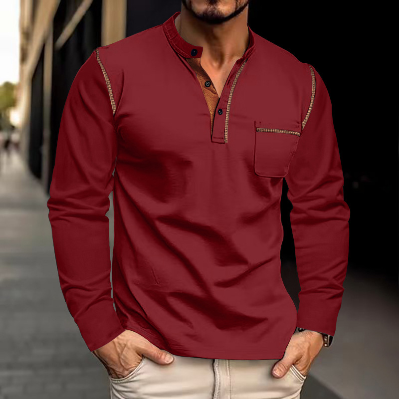 Men's Stand Collar Long Sleeve Polo Shirt
