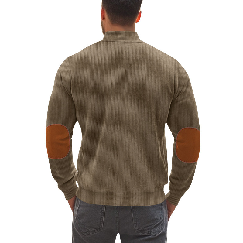 Men's Corduroy Colorblock Stand Collar Zipper Jacket