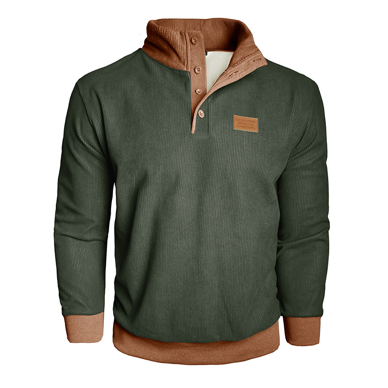 Men's Corduroy Fleece Stand Collar Pullover Sweatshirt