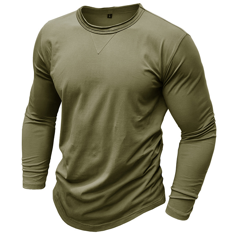 Men's Cotton Solid Color Round Neck Long Sleeve T-shirt