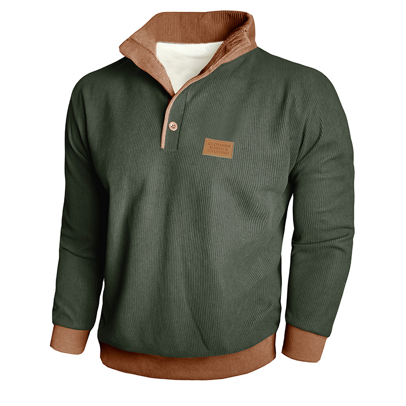 Men's Corduroy Fleece Stand Collar Pullover Sweatshirt