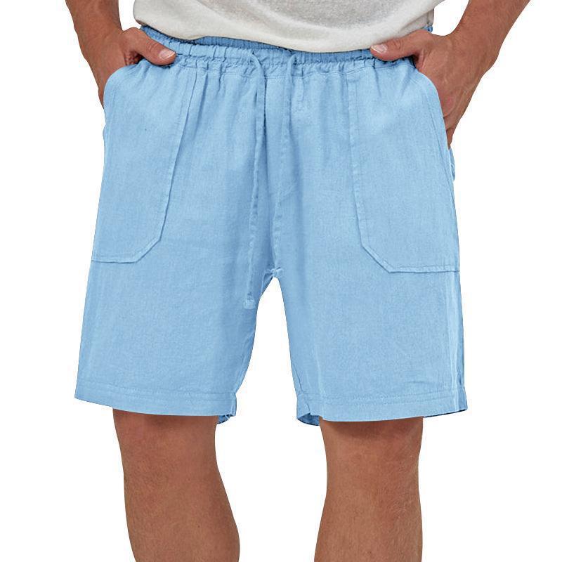 Men's Solid Color Linen Casual Loose Fit Sports Shorts