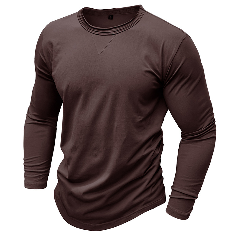 Men's Cotton Solid Color Round Neck Long Sleeve T-shirt