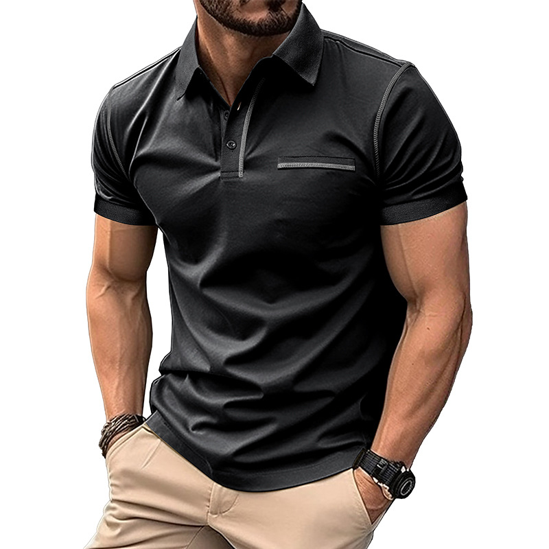 Men's Casual Color Block Short Sleeve Polo Shirt
