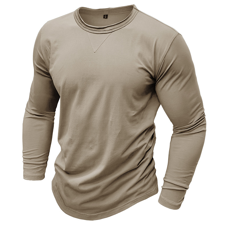 Men's Cotton Solid Color Round Neck Long Sleeve T-shirt