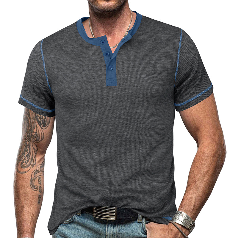 Men's Vintage Color Block Henley T-Shirt