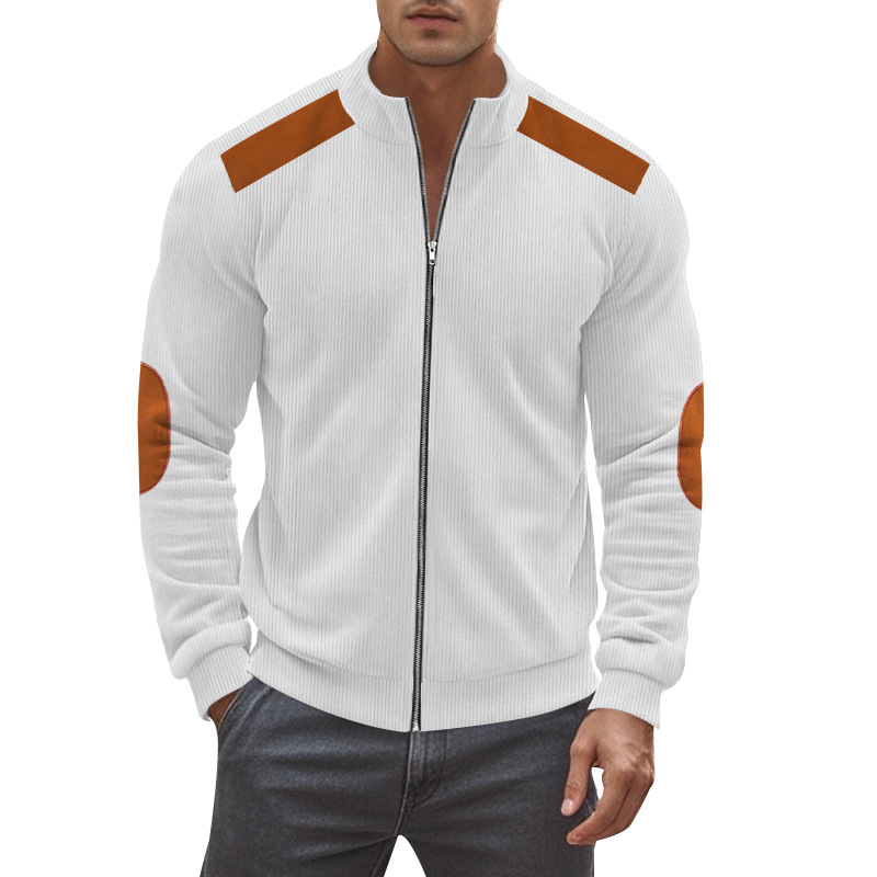 Mens Fashion Corduroy Jackets Stand Collar Zip up Long