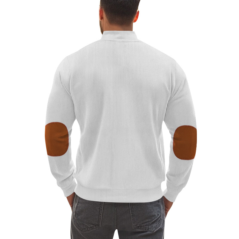 Men's Corduroy Colorblock Stand Collar Zipper Jacket