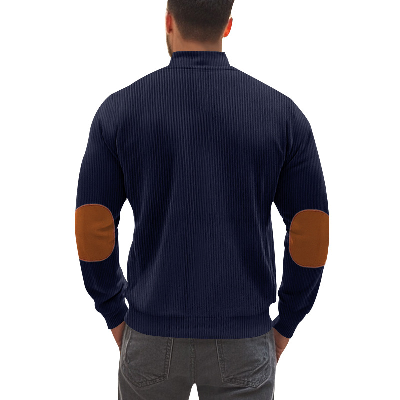 Men's Corduroy Colorblock Stand Collar Zipper Jacket