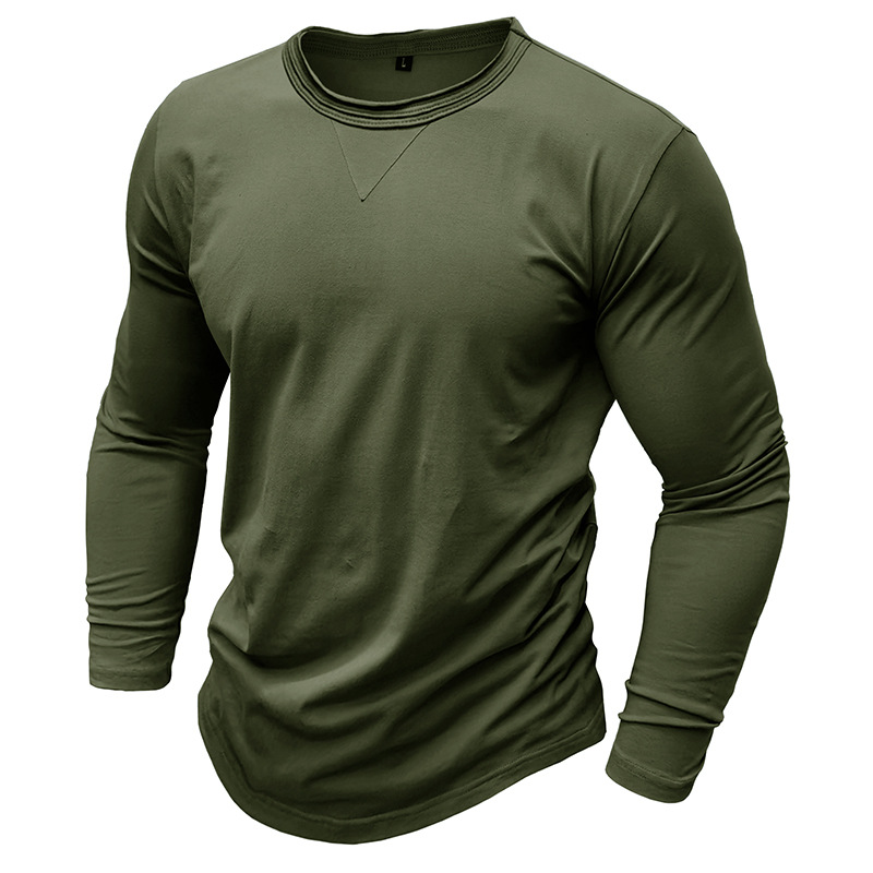 Men's Cotton Solid Color Round Neck Long Sleeve T-shirt