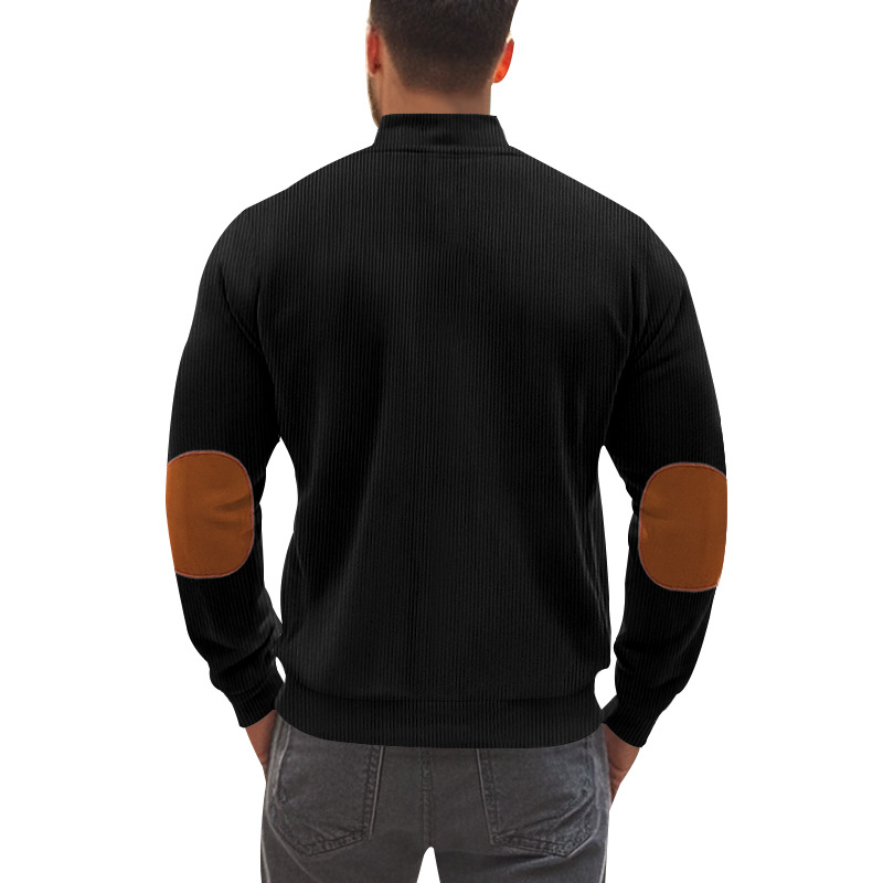 Men's Corduroy Colorblock Stand Collar Zipper Jacket