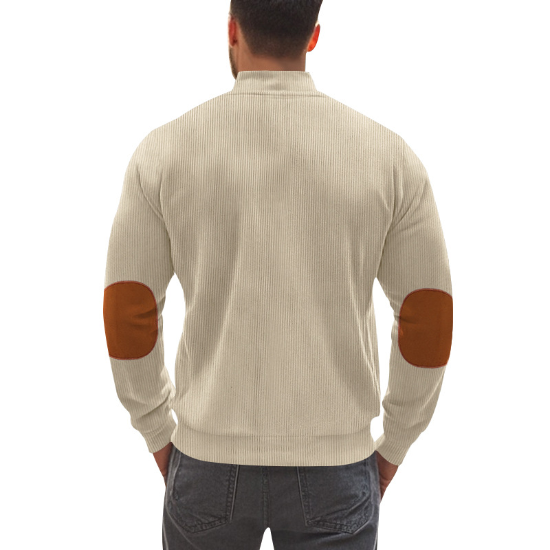 Men's Corduroy Colorblock Stand Collar Zipper Jacket