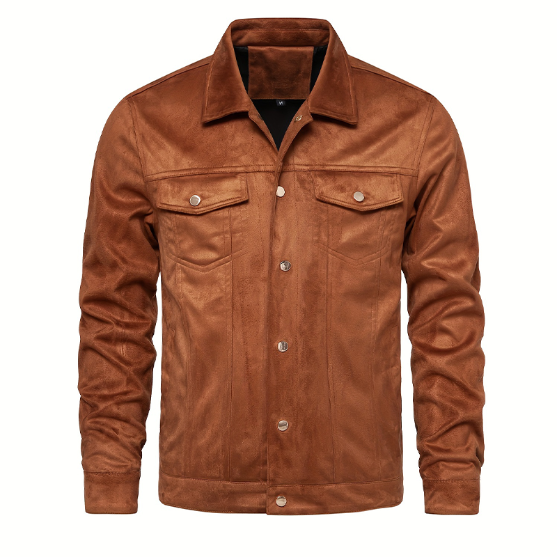 Men's Casual Lapel Flap Pocket Faux Leather Jacket