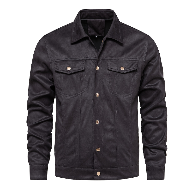 Men's Casual Lapel Flap Pocket Faux Leather Jacket