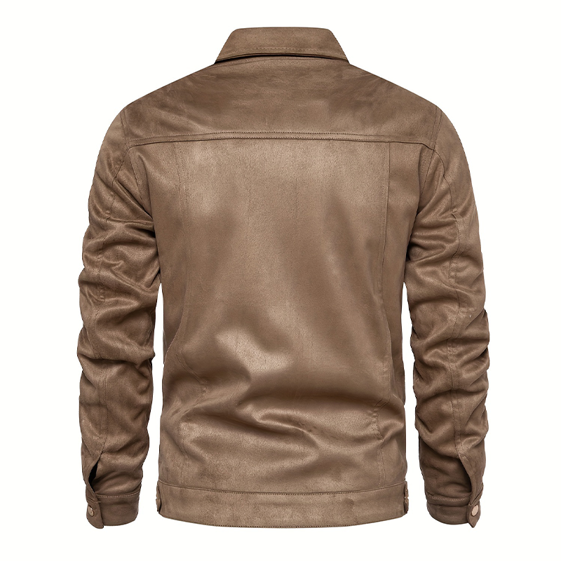 Men's Casual Lapel Flap Pocket Faux Leather Jacket