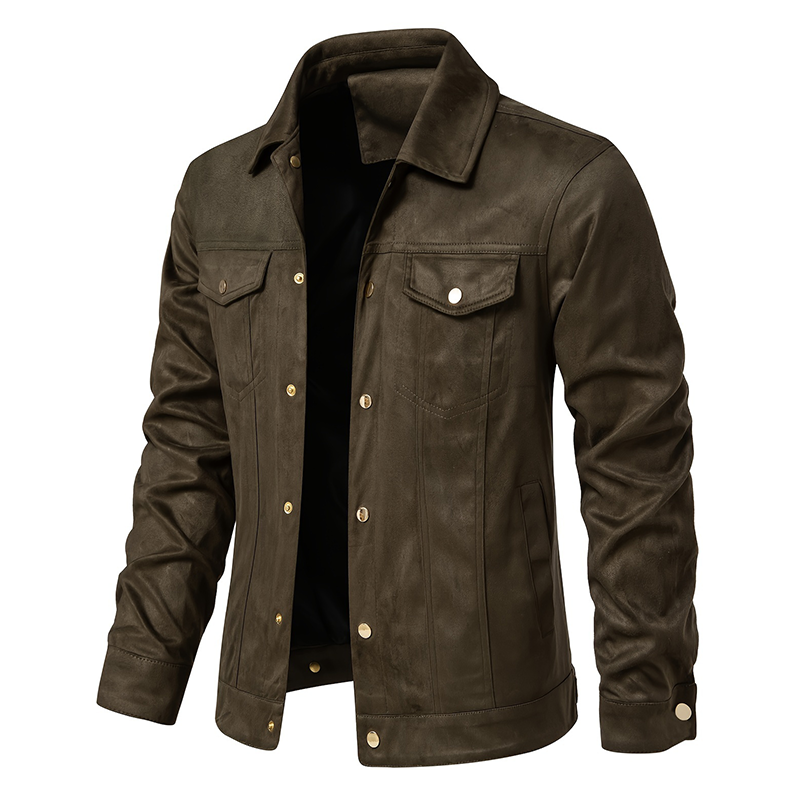 Men's Casual Lapel Flap Pocket Faux Leather Jacket