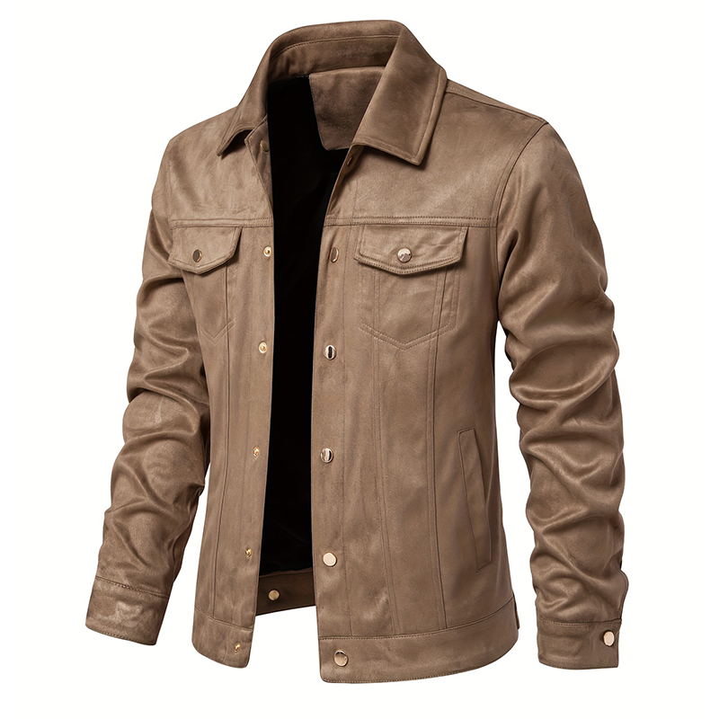 Men's Casual Lapel Flap Pocket Faux Leather Jacket