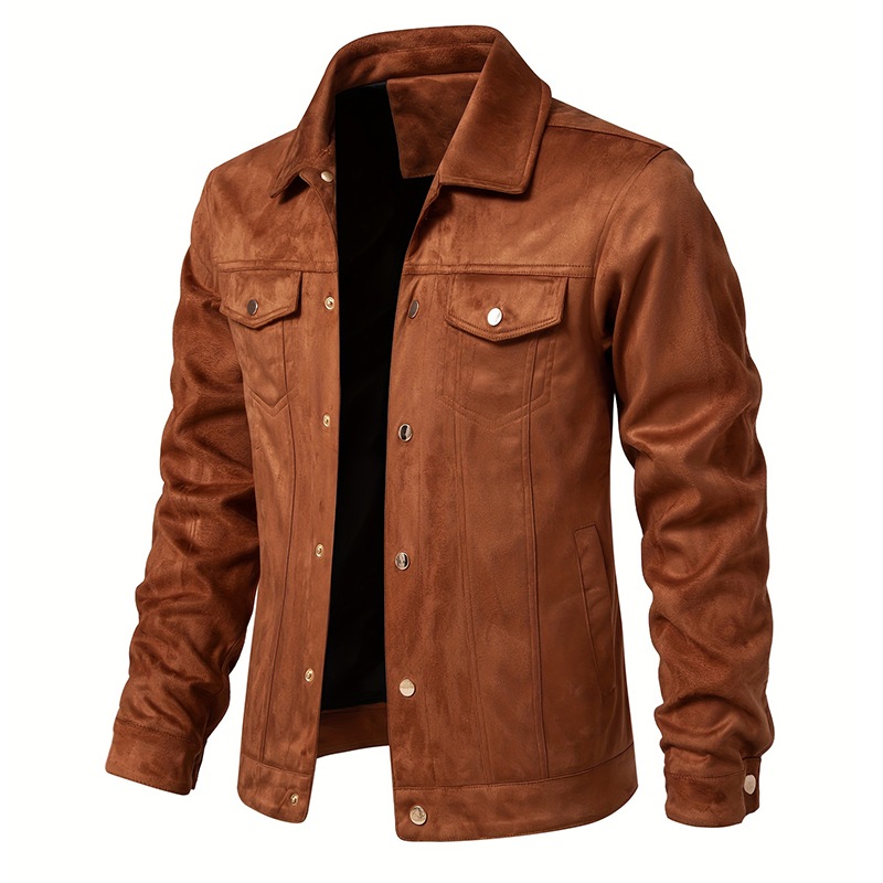 Men's Casual Lapel Flap Pocket Faux Leather Jacket