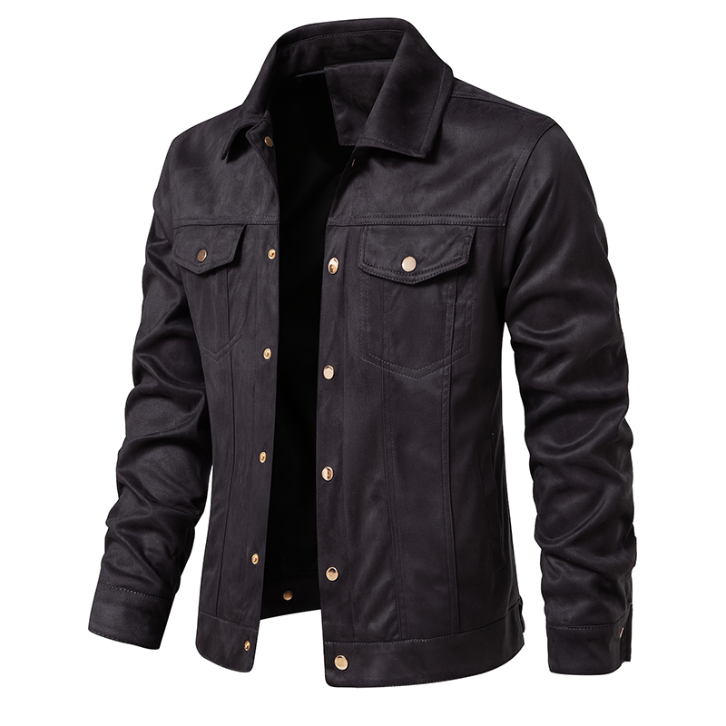 Men's Casual Lapel Flap Pocket Faux Leather Jacket