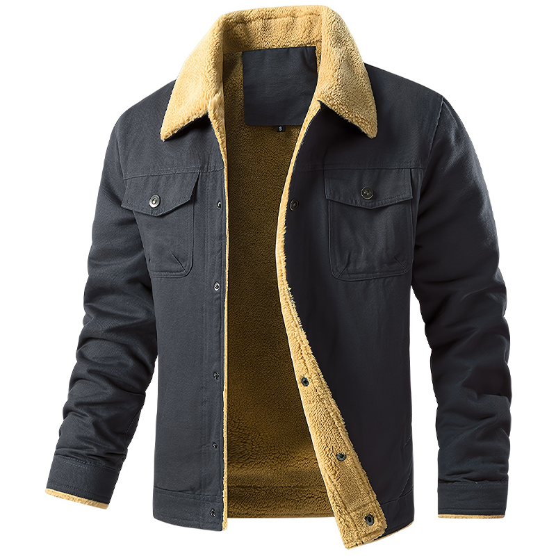 Men's Casual Warm Fleece Flap Pocket Jacket