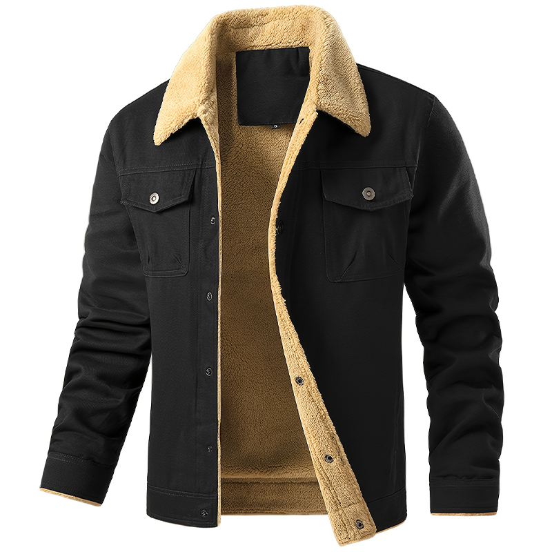 Men's Casual Warm Fleece Flap Pocket Jacket