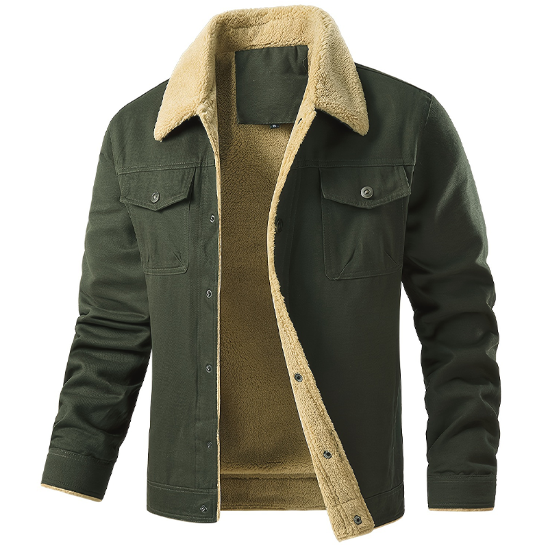 Men's Casual Warm Fleece Flap Pocket Jacket