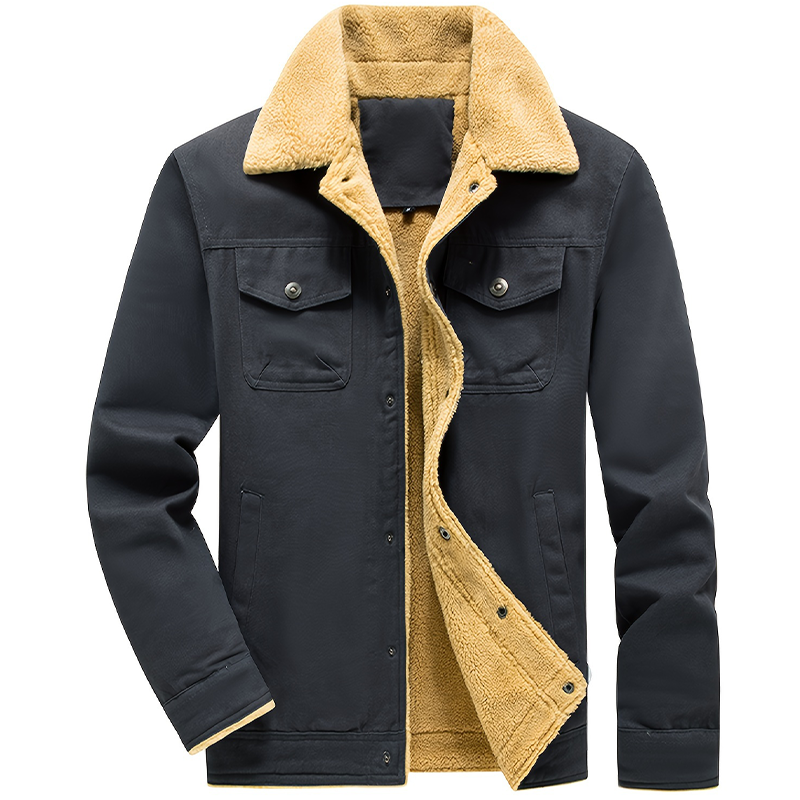 Men's Casual Warm Fleece Flap Pocket Jacket