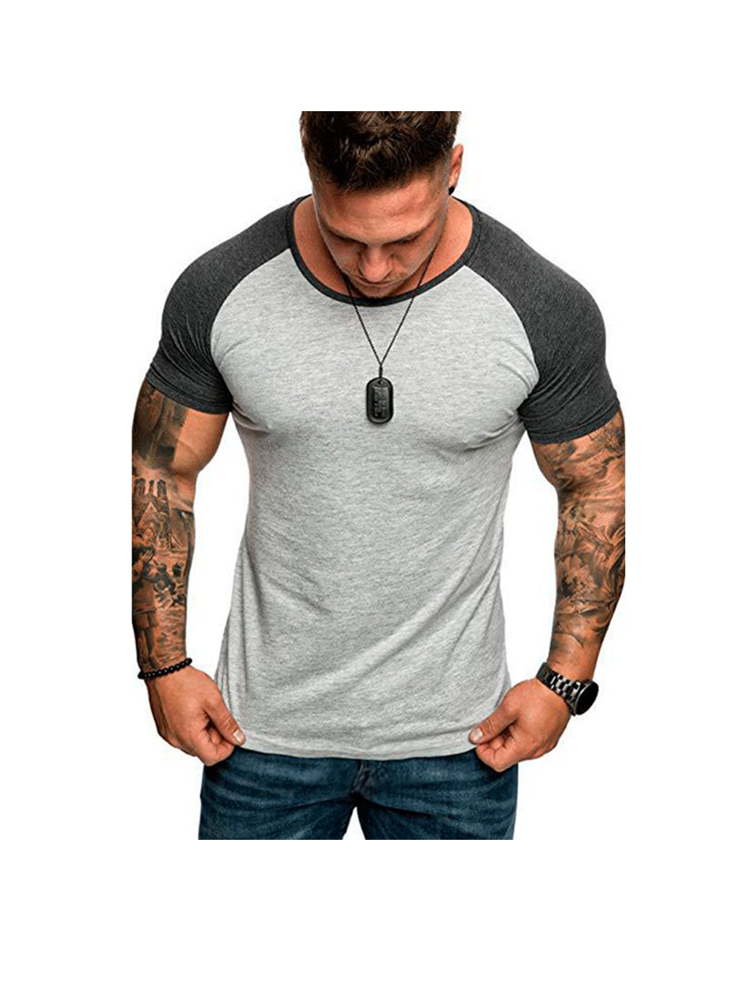Men's Raglan Sleeve Color Block Short Sleeve T-Shirt Soft Breathable