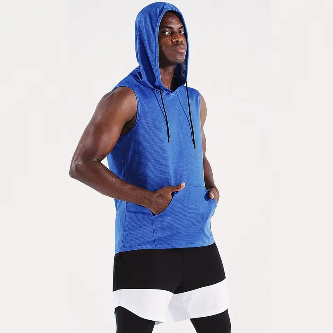 Men's Athletic Quick Dry Drawstring Sleeveless Sweatshirt