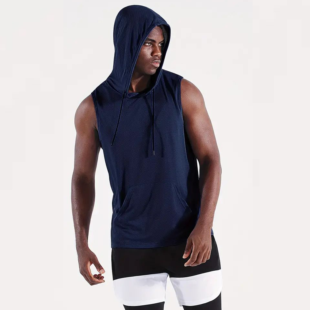 Men's Athletic Quick Dry Drawstring Sleeveless Sweatshirt