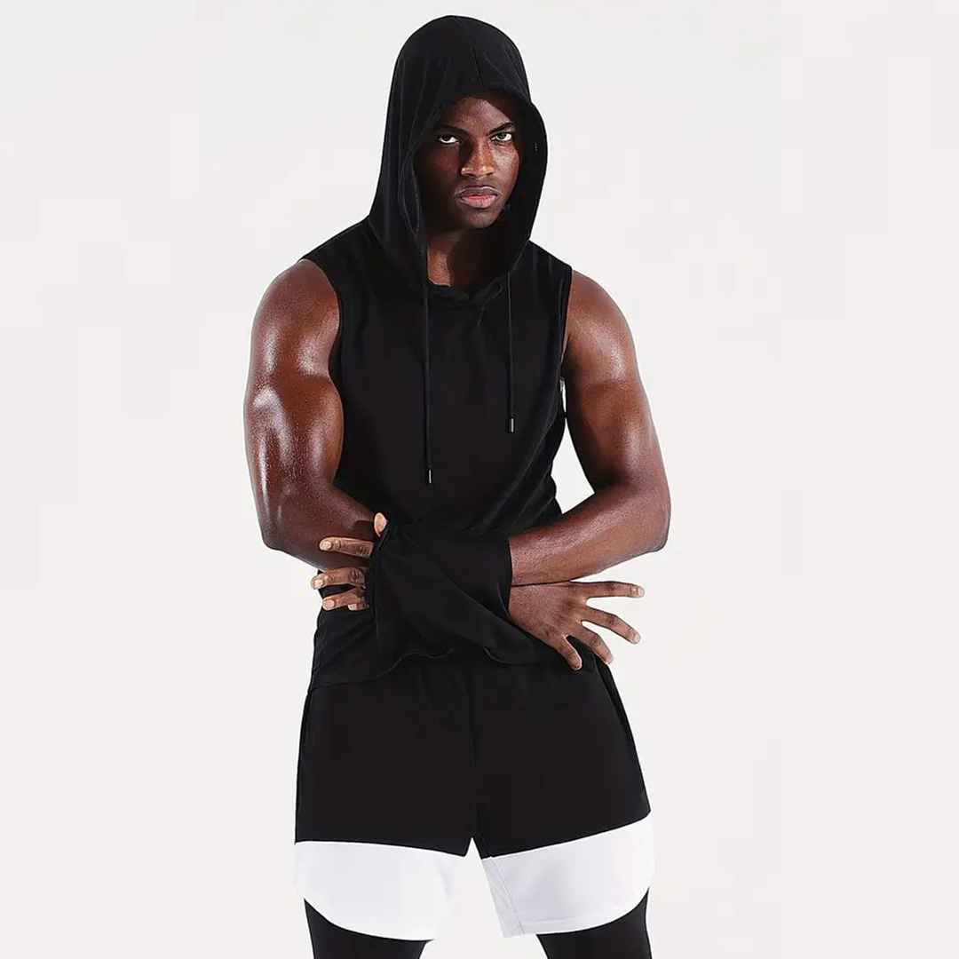 Men's Athletic Quick Dry Drawstring Sleeveless Sweatshirt