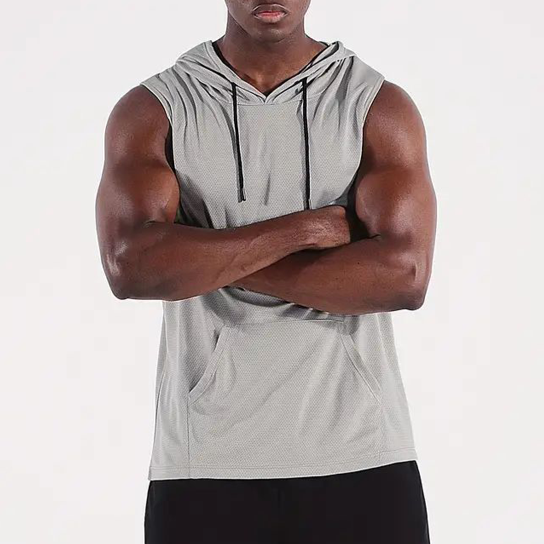 Men's Athletic Quick Dry Drawstring Sleeveless Sweatshirt