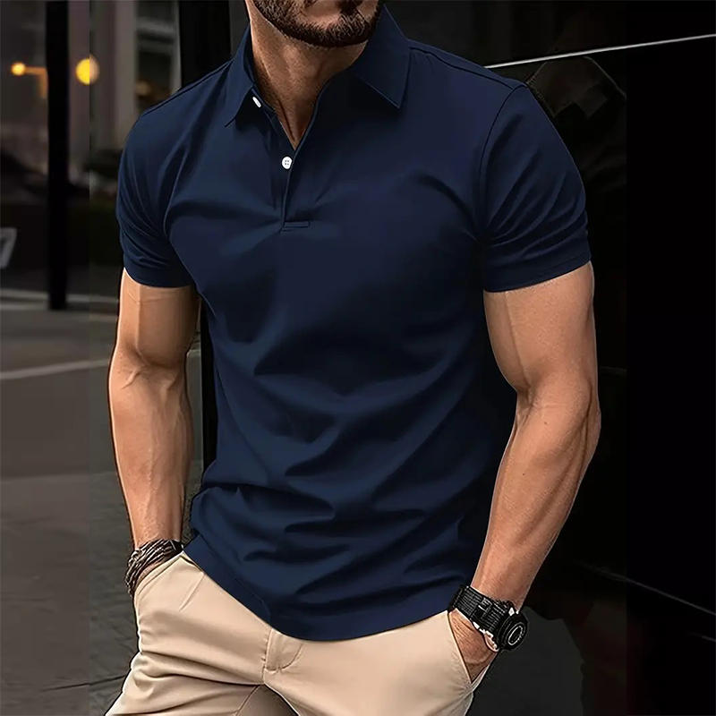 Men's Casual Solid Color Buttoned Short Sleeve Polo Shirt