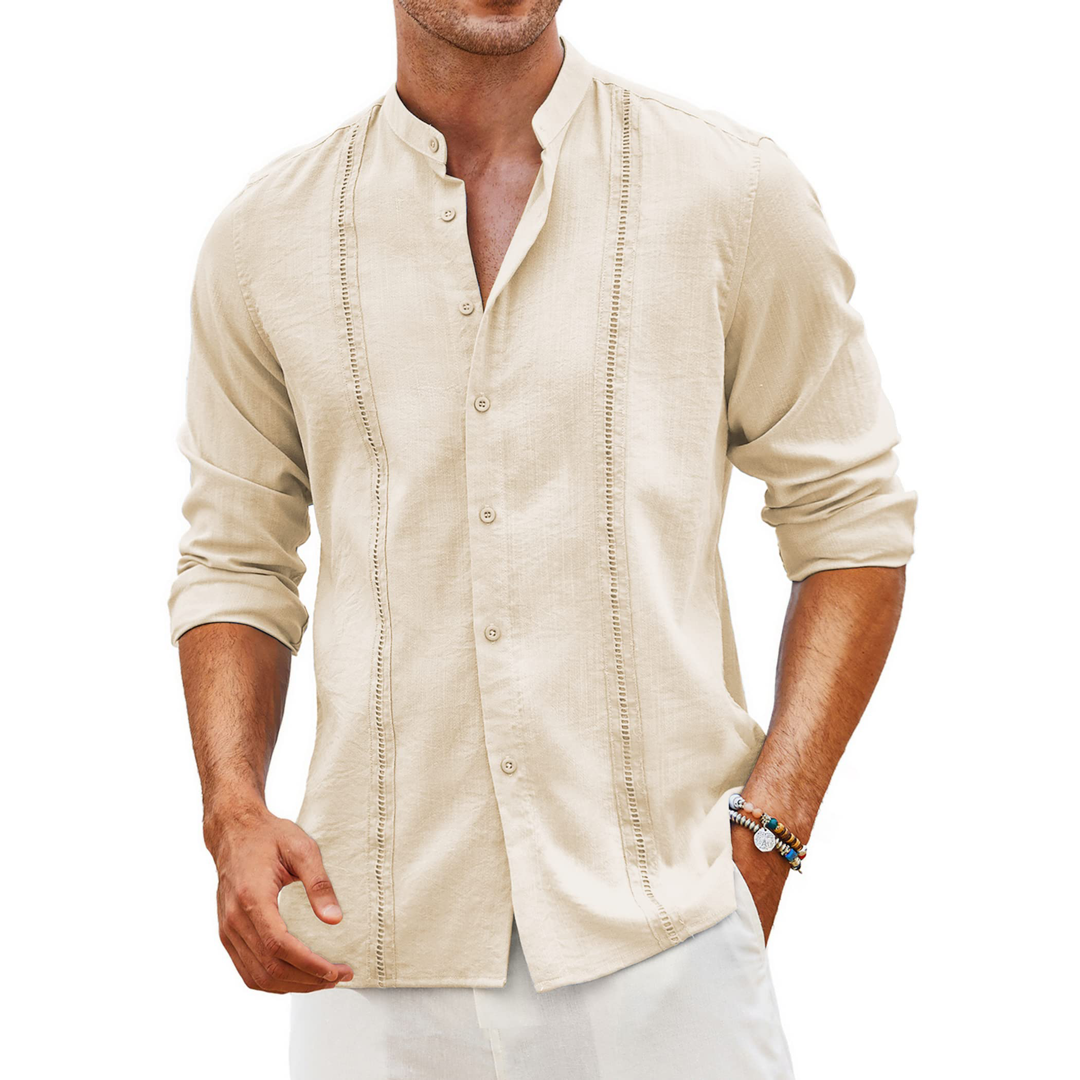 Men's Cuban Guayabera Long Sleeve Cotton Shirt
