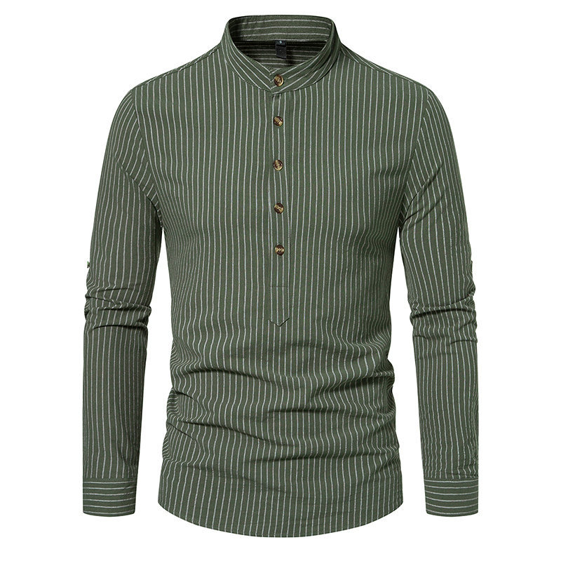 Men's Striped Henley Collar Long Sleeve Shirt